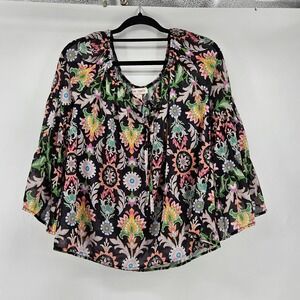 Flying Tomato Boho Sheer Paisley Floral Bell Sleeve Blouse Top Small Fairy Flowy
